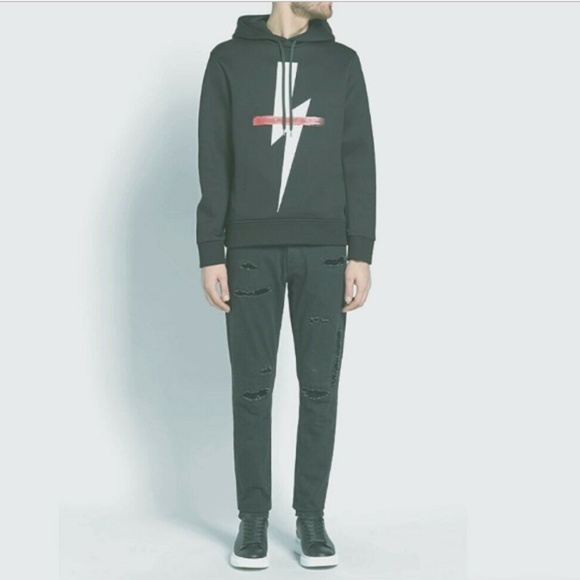 NEIL BARRETT Crossed Out Bolt Hoodie B R & W - Picture 5 of 10